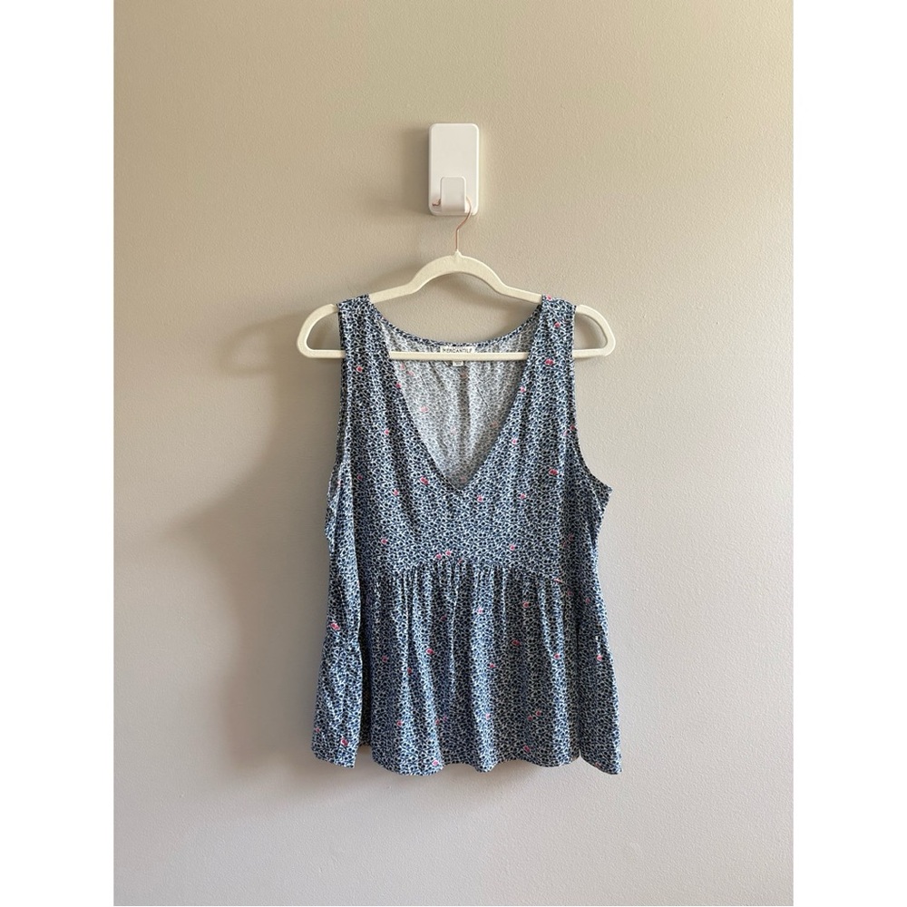 J Crew Mercantile • Blue Floral Sleeveless Peplum Top Size Md Preppy Lightweight
